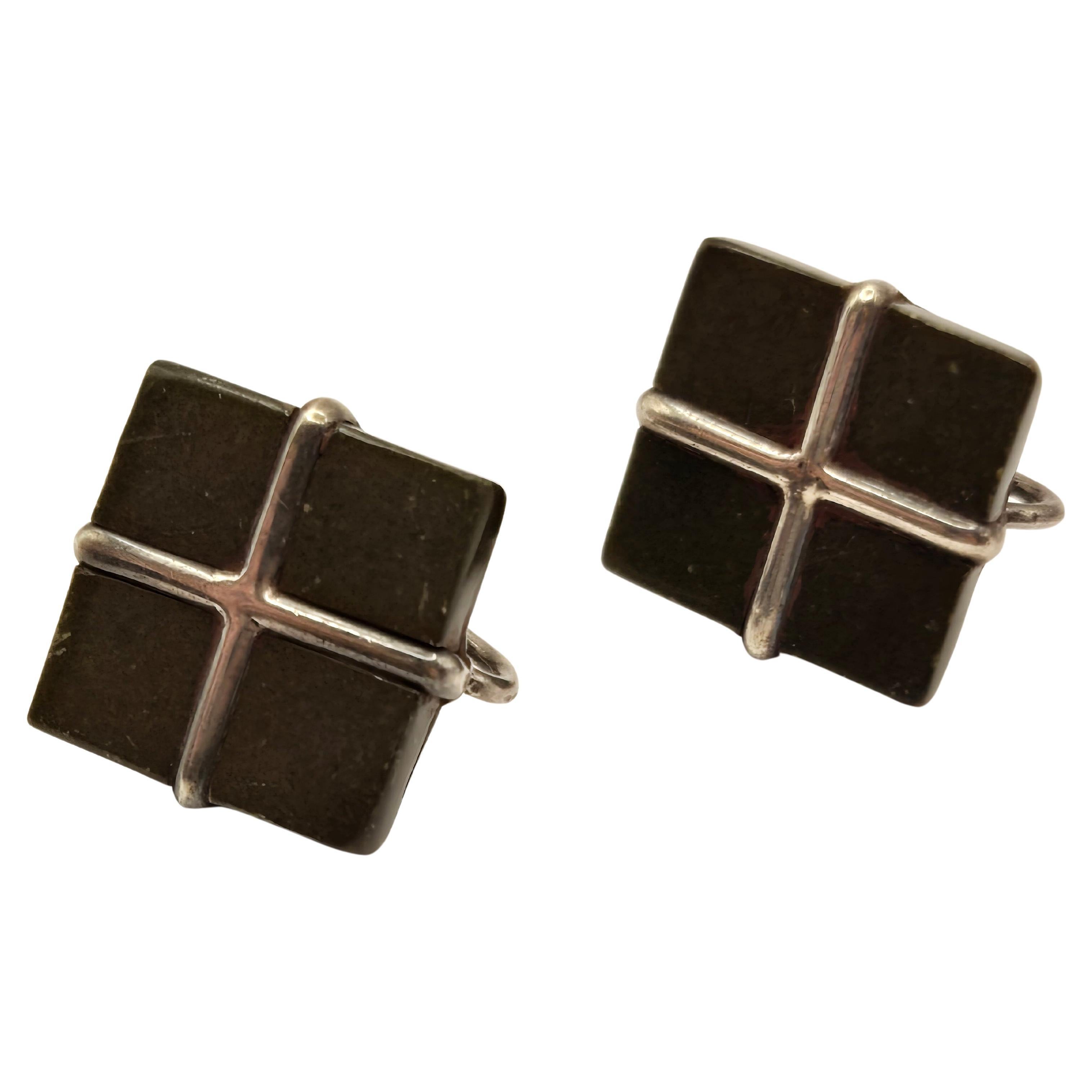 Los Castillo Sterling Silver Square Screw Back Earrings For Sale