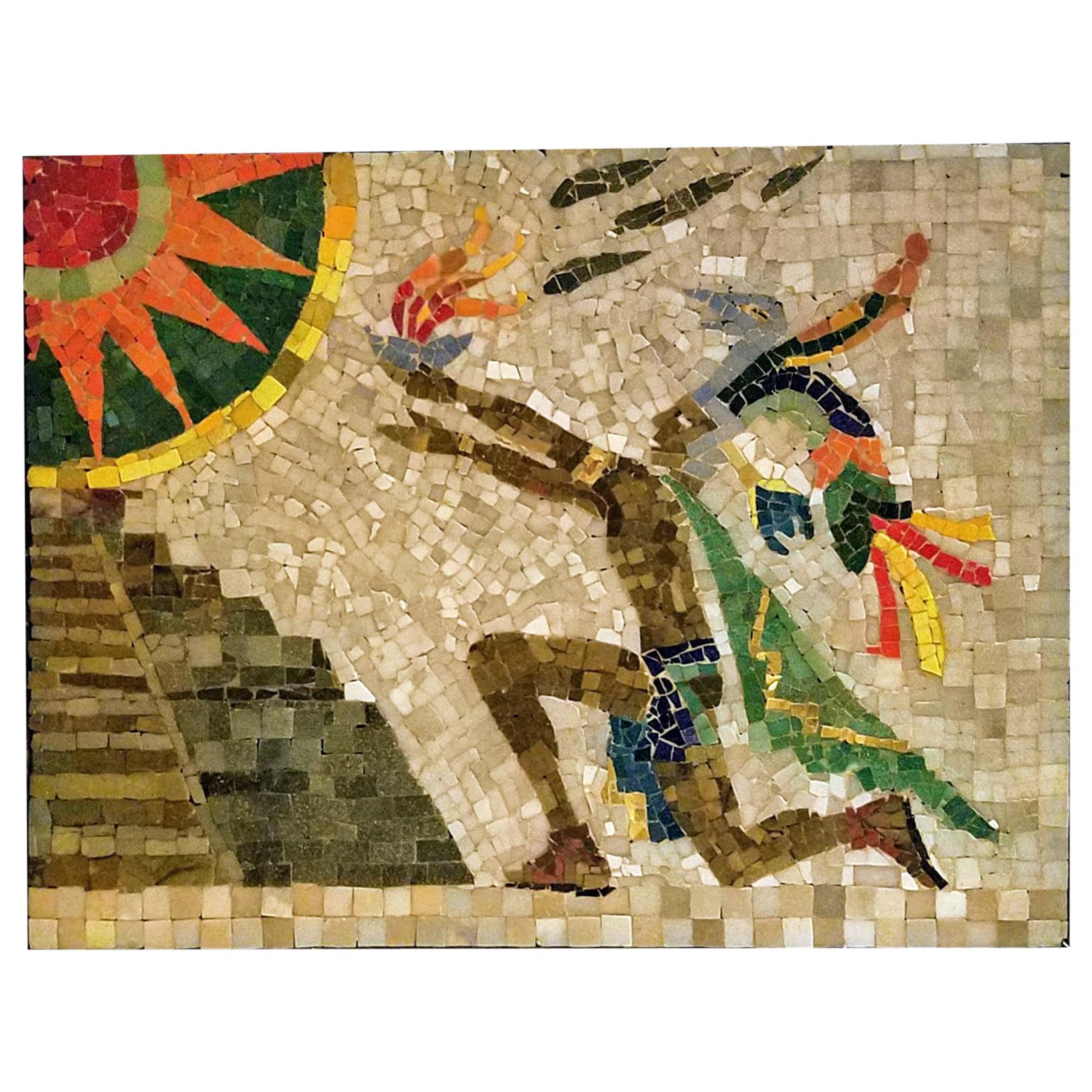 Los Castillo Studio Mosaic Mayan Priest Chichen Itza, Mexico, 1950s