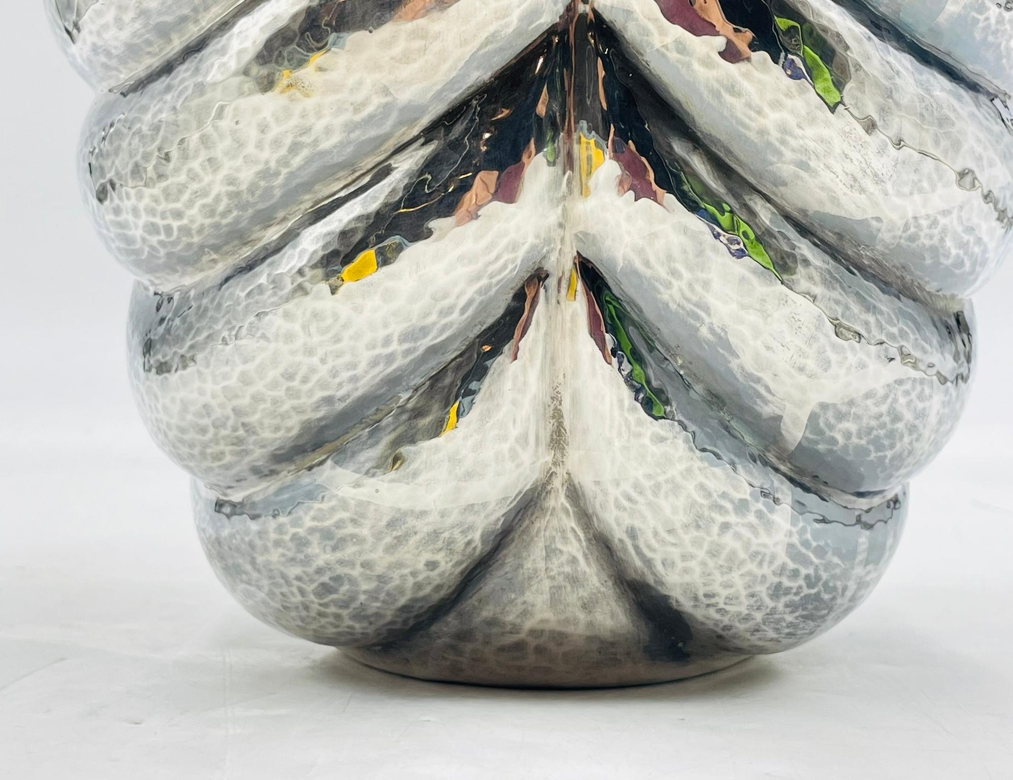 Los Castillo Studio Vase with Inlay and Hammered Finish, Mexico 1970's For Sale 6