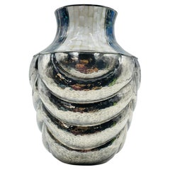 Los Castillo Studio Vase with Inlay and Hammered Finish, Mexico 1970's