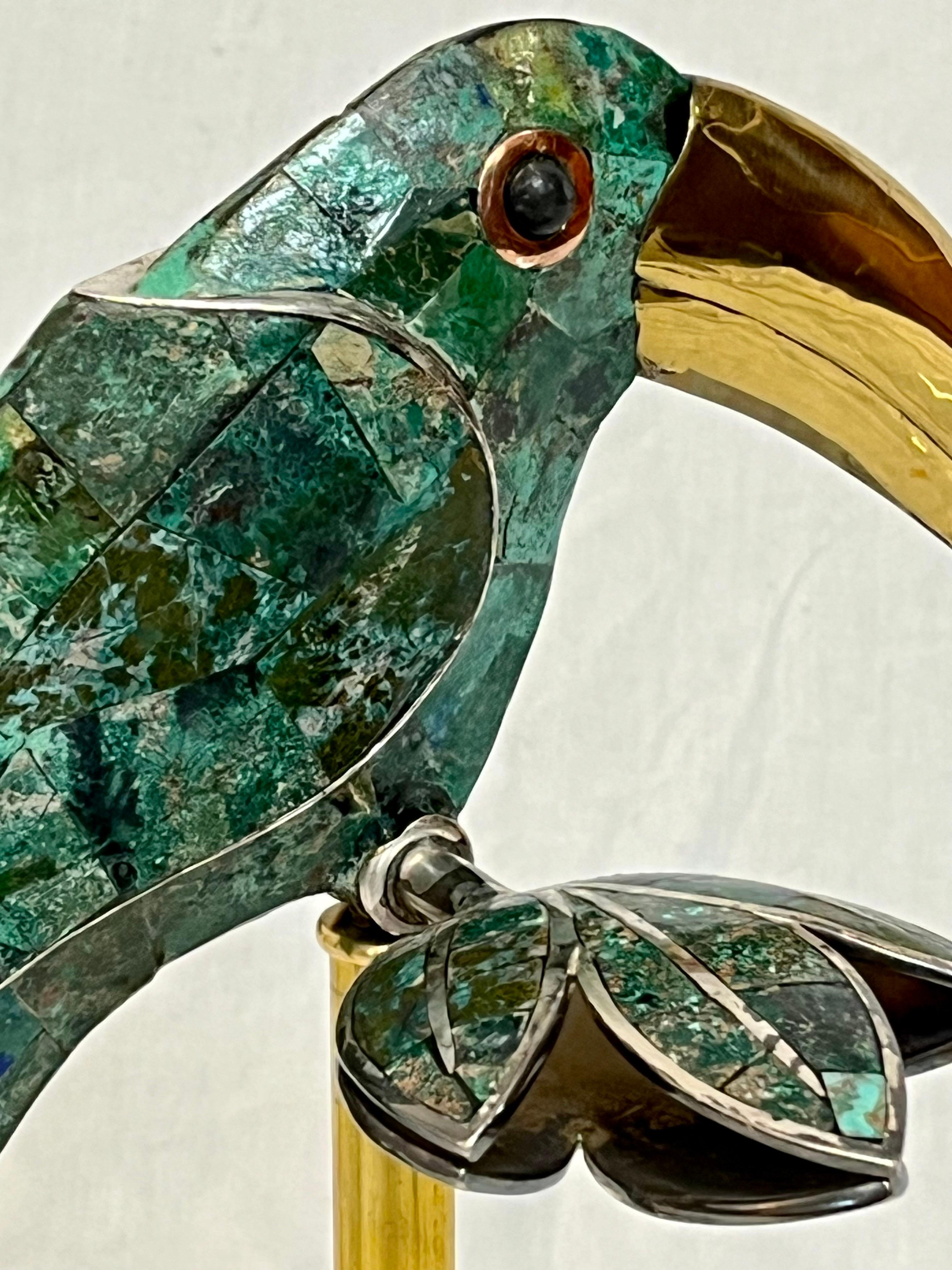 Los Castillo Style Bird Toucan Turquoise and Silver Table Lamp with Brass Lucite 10