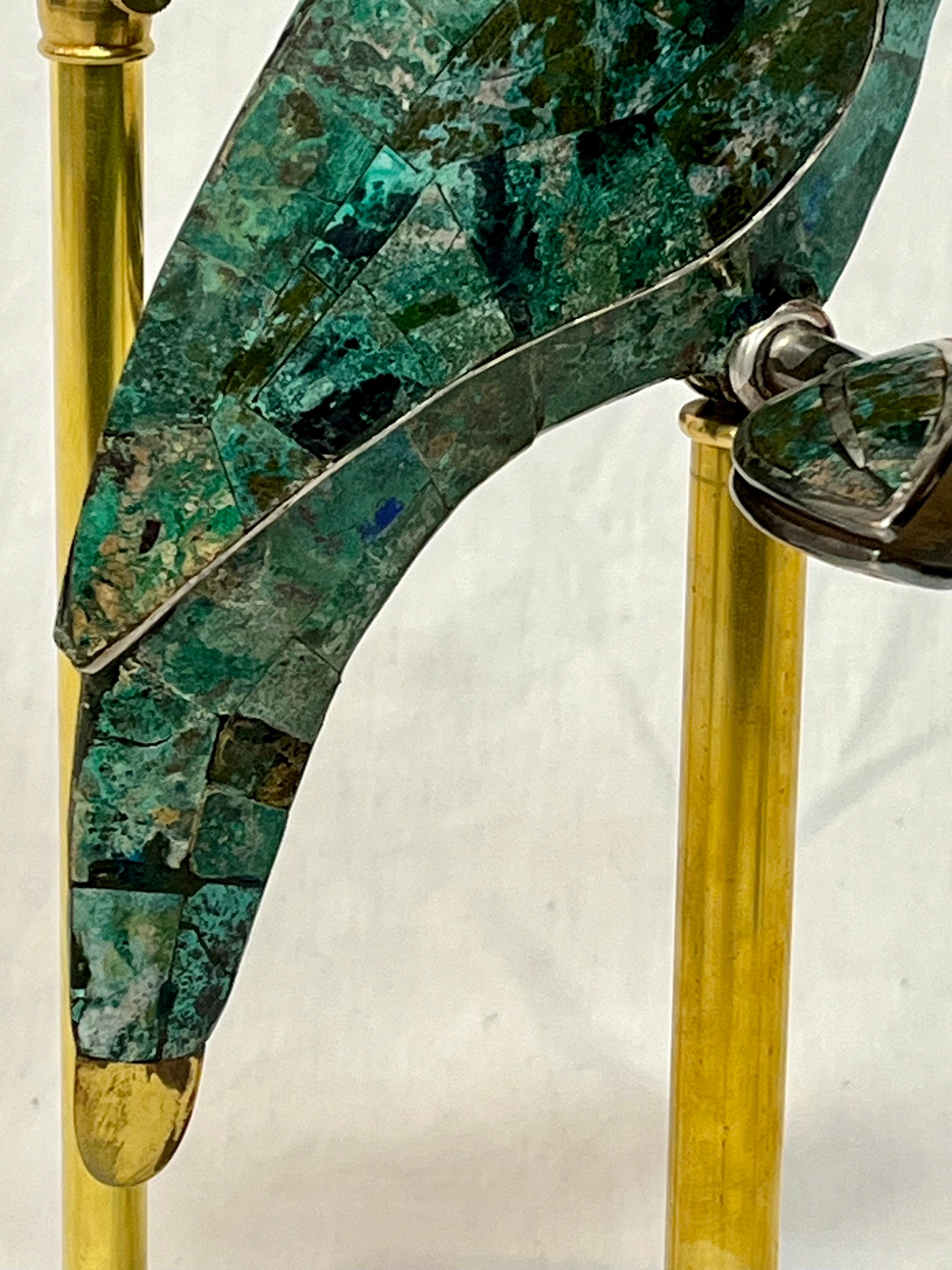 Los Castillo Style Bird Toucan Turquoise and Silver Table Lamp with Brass Lucite 11