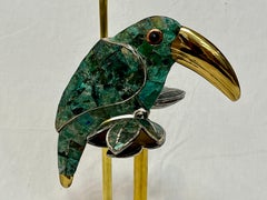 Los Castillo Style Bird Toucan Turquoise and Silver Table Lamp with Brass Lucite