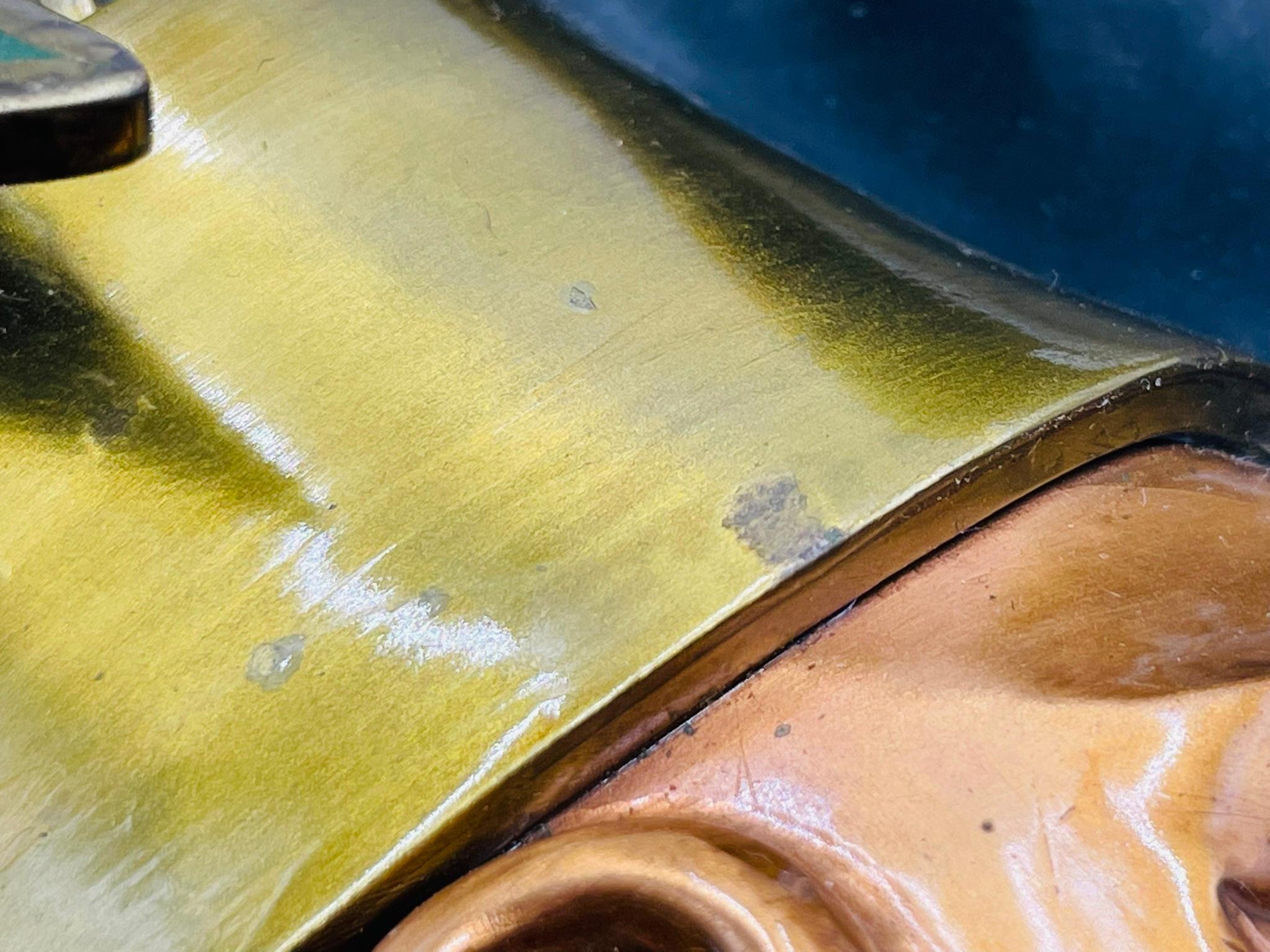 Sculpture murale aztèque de style Los Castillo en laiton, cuivre et malachite, années 1950 Mexique en vente 5