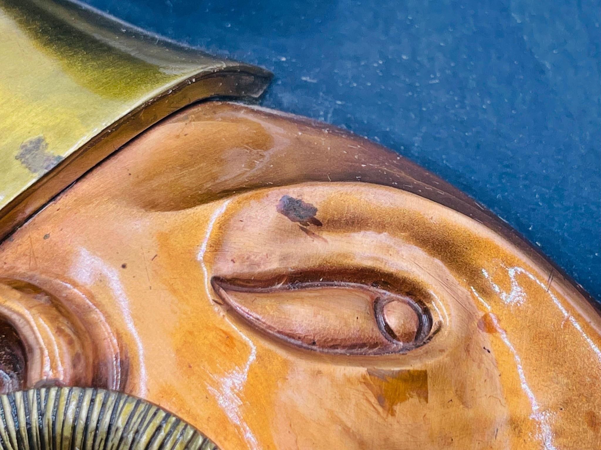 Sculpture murale aztèque de style Los Castillo en laiton, cuivre et malachite, années 1950 Mexique en vente 6