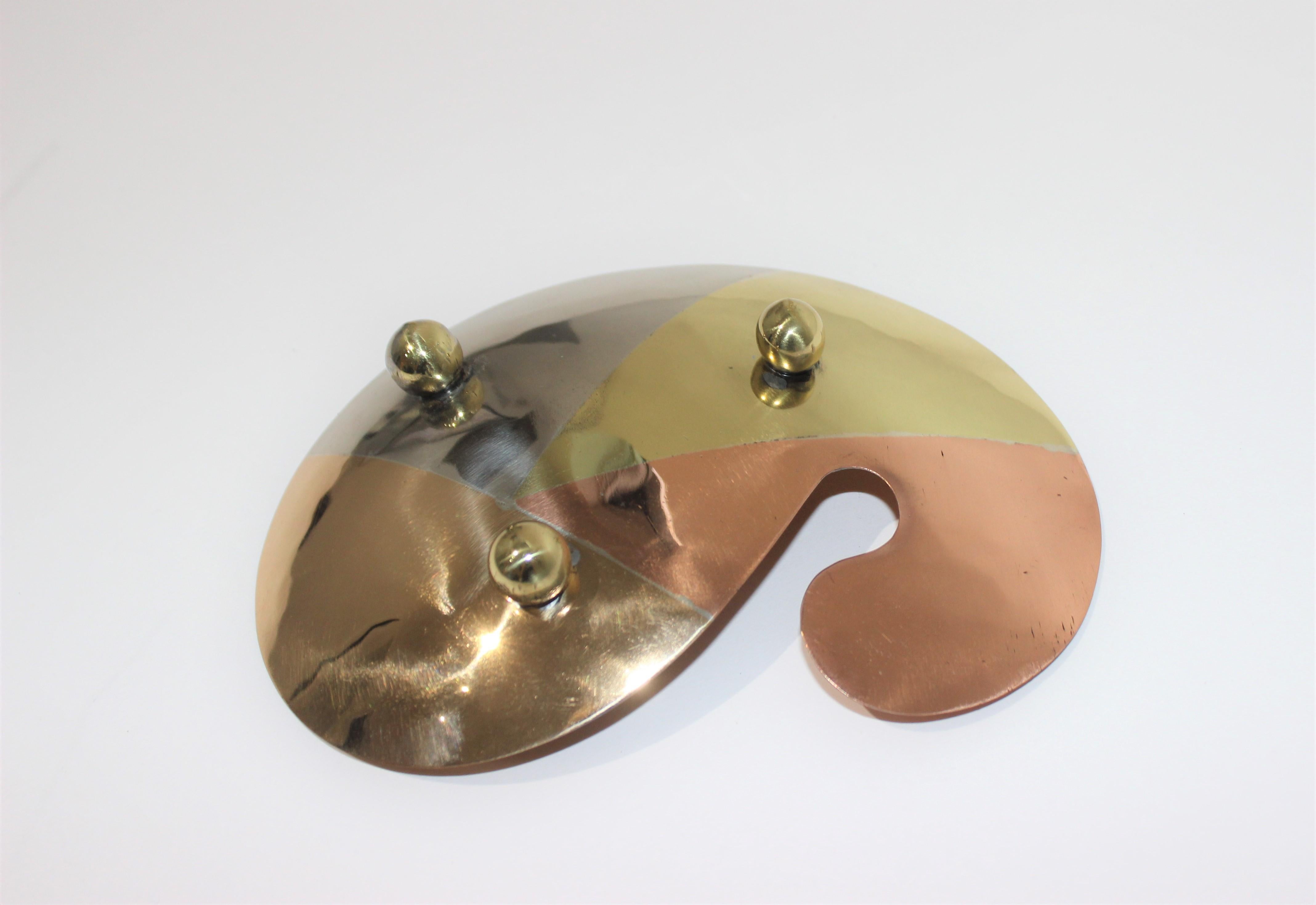Los Castillo style midcentury mixed metal dish, polished and lacquered bowl from Mexico - from a Palm Beach estate.
