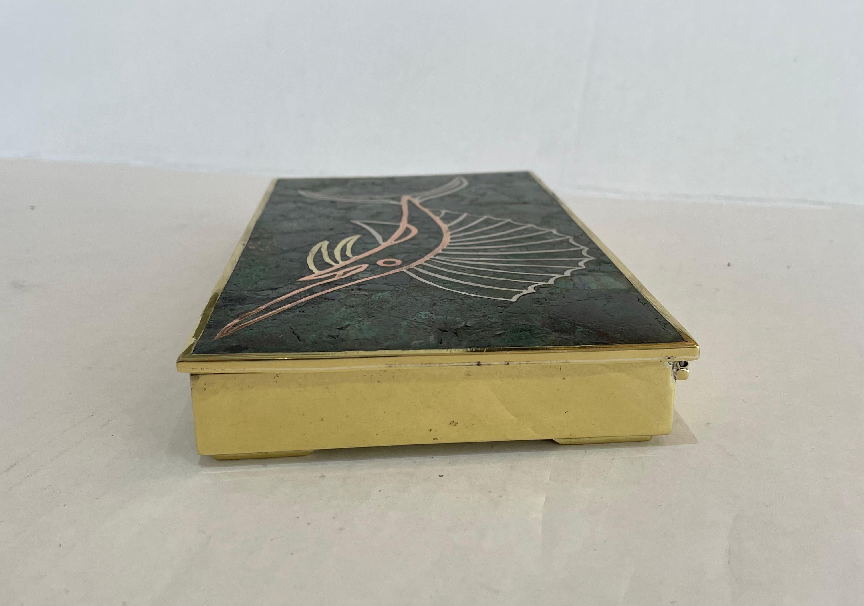 Los Castillo Style Mixed Metal Box with Marlin Motif For Sale 5