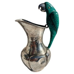 Los Castillo style silver - plate and stone, turquoise pitcher Toucan/Parrot . Los Castillo style silver - plate and stone, turquoise pitcher Toucan/Parrot .
