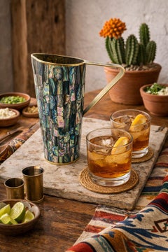 Los Castillo Taxco Abalone Shell & Brass Pitcher, Mexican Modern 1960s