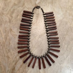 Los Castillo Taxco Bib" or "Fringe" Necklace Silver Ebony Mid Century Modern