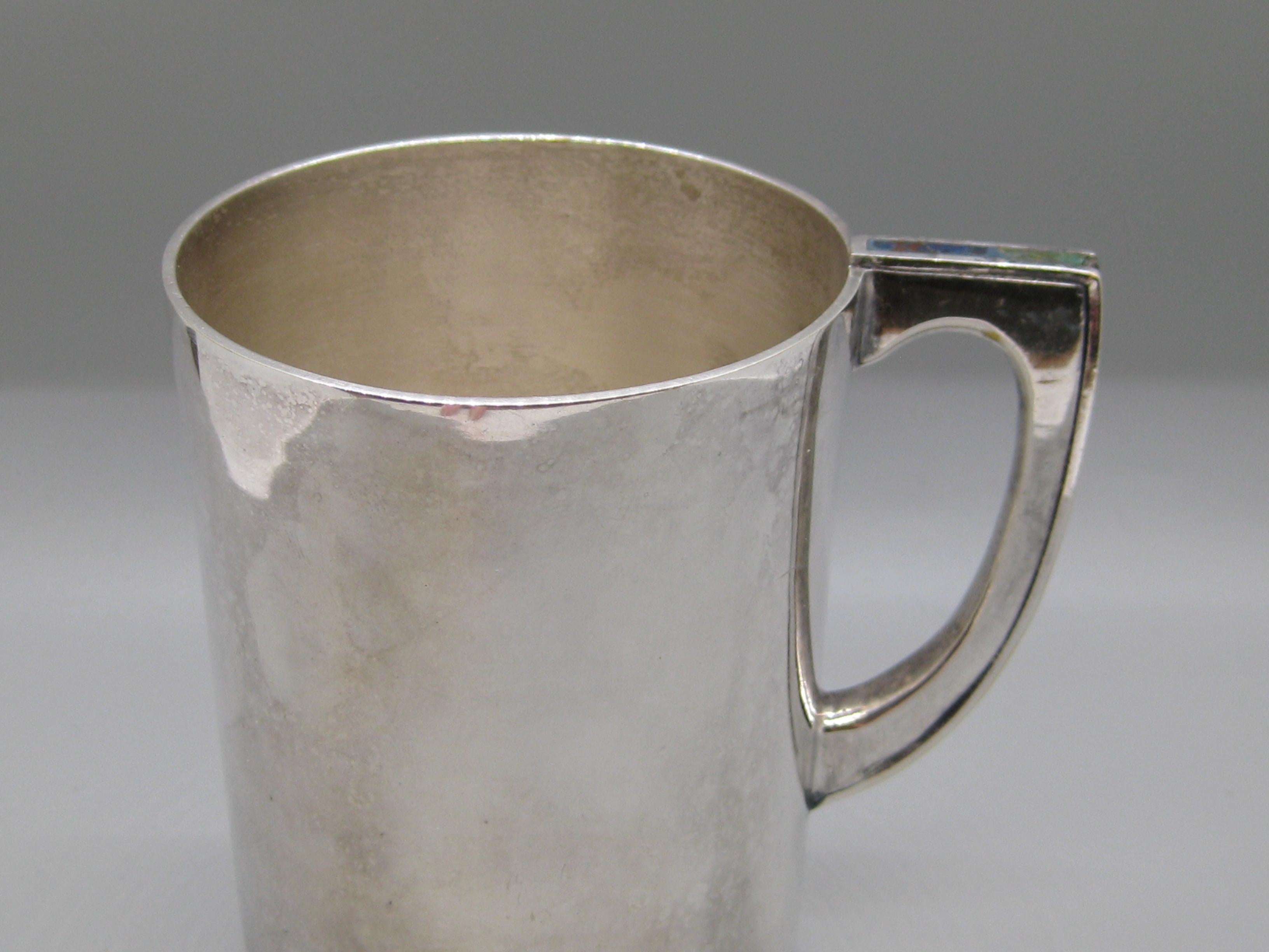 Los Castillo Taxco Mexico Taza artesanal de plata Turquesa y malaquita Mexicano en venta