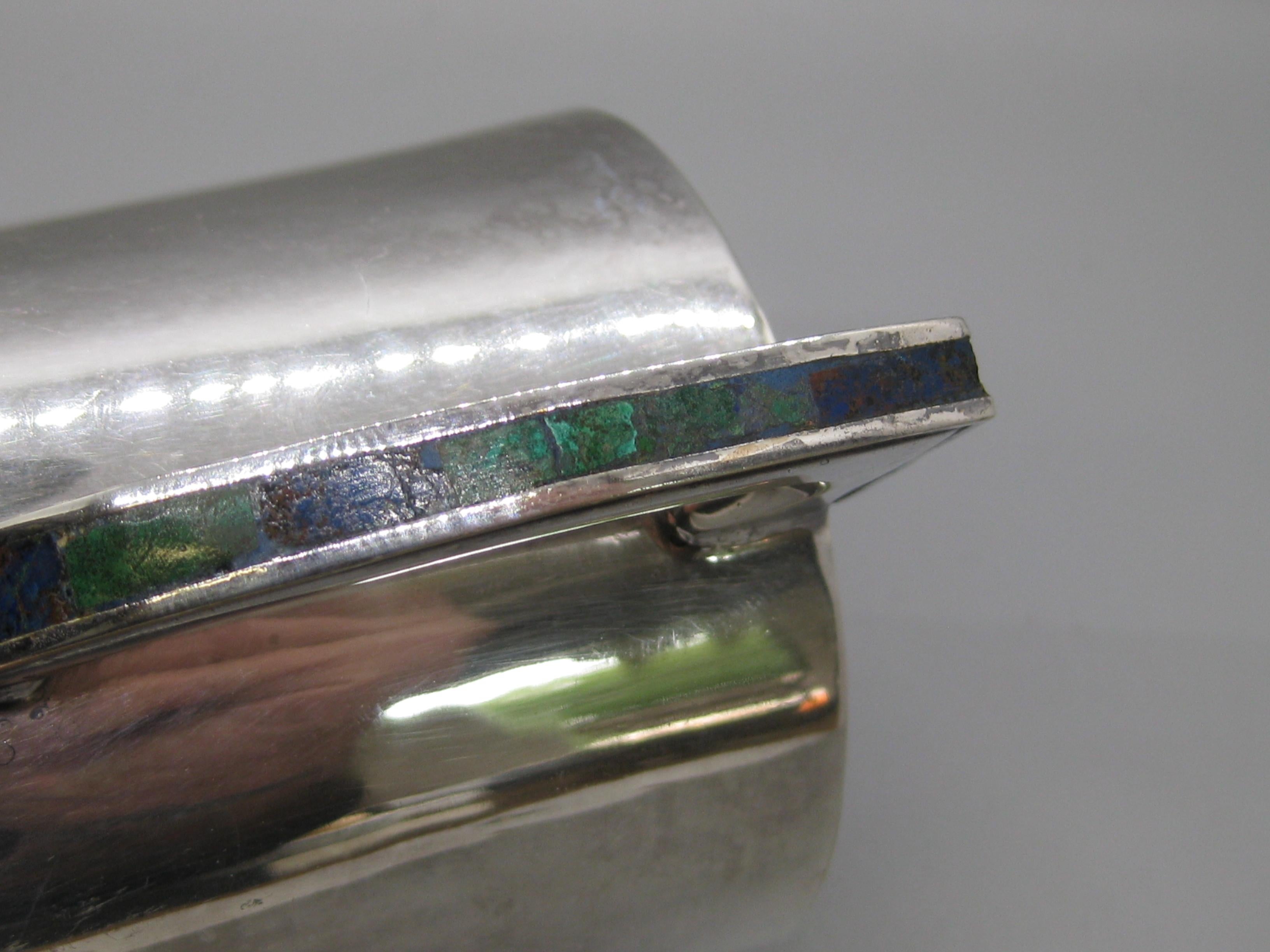 Los Castillo Taxco Mexico Taza artesanal de plata Turquesa y malaquita Chapado en plata en venta