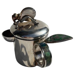 Los Castillo , Taxco honey cup silver plate, inlaid Lapis/Malachite stones