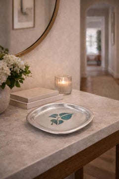 Los Castillo Taxco Malachite Inlay Silver Plate Catchall Tray, Mexico 1960s