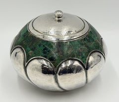 Los Castillo Taxco – Schale mit Deckel aus versilbertem Malachit, mexikanisches Silber der Moderne