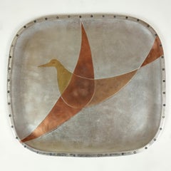 Casados-Tablett aus Metallen von Los Castillo Taxco mit Vogeldekor