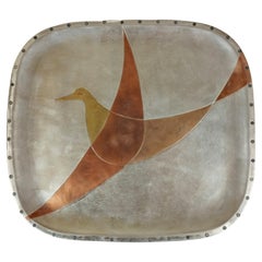 Los Castillo Taxco Metales Casados Tray With Bird Decoration