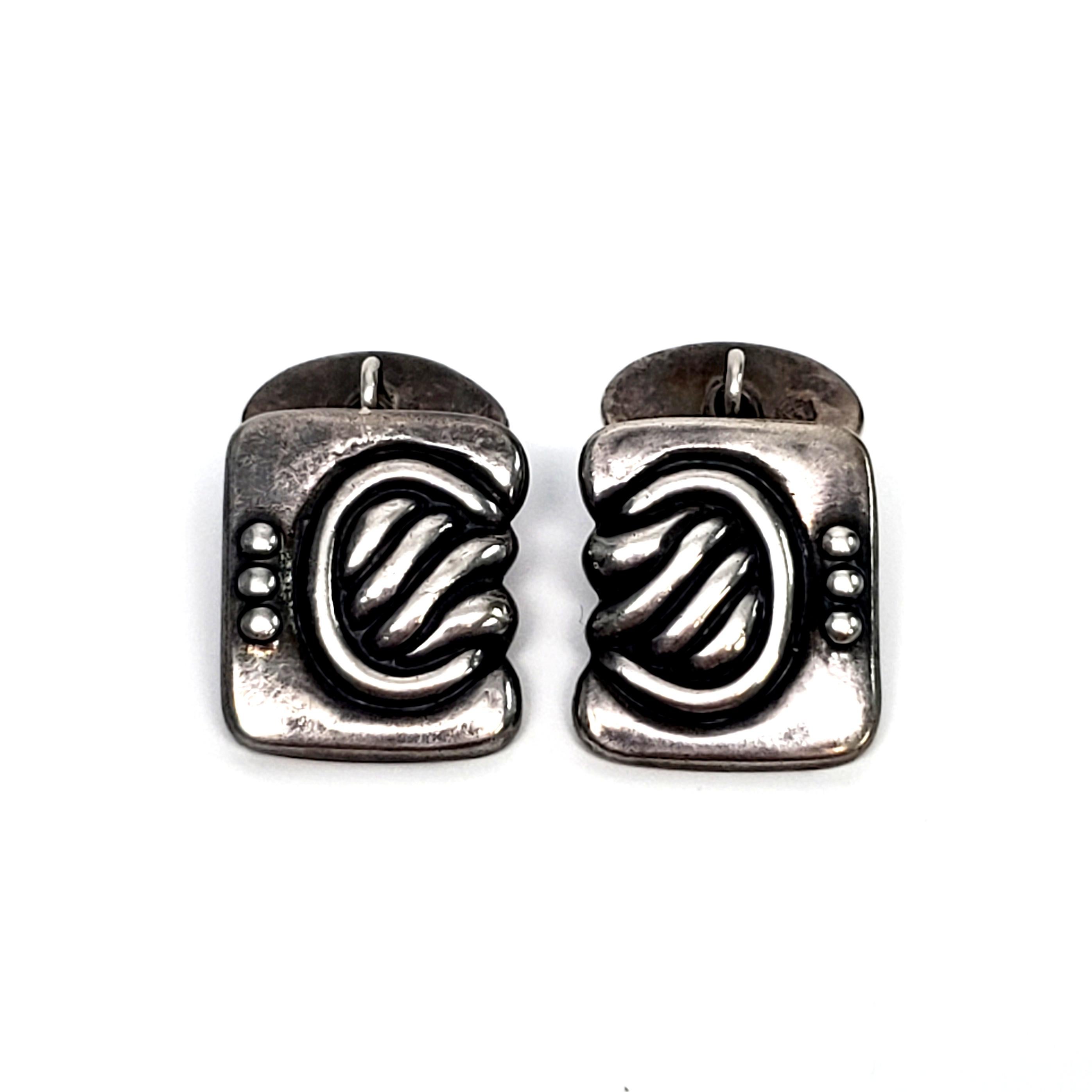 Vintage Los Castillo of Taxco, Mexico sterling silver cufflinks, design #897. Circa 1940s.

Los Castillo is a renowned and influential Taxco workshop producing pieces of high quality design and craftsmanship. Los Castillo pieces are highly