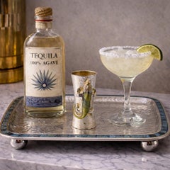 Los Castillo Taxco Silver Plate & Stone Lizard Shot Glass, Mexican Silversmith