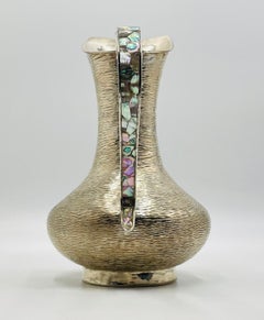 Los Castillo Taxco Silver-Plated Pitcher with Abalone Handle, Mexican Modernist
