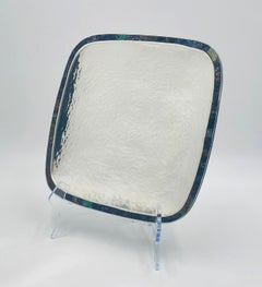 Los Castillo Taxco Silver-Plated Tray with Lapis & Azurite Inlay, Mexican Modern