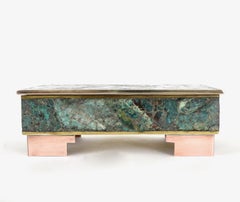 Los Castillo Taxco Style Malachite Sodalite Box Inlaid Rosewood Interior Box