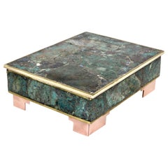 Los Castillo Taxco Style Malachite Sodalite Box Inlaid Rosewood Interior Box