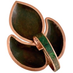 Los Castillo Three Section Copper and Malachite Handle Dish