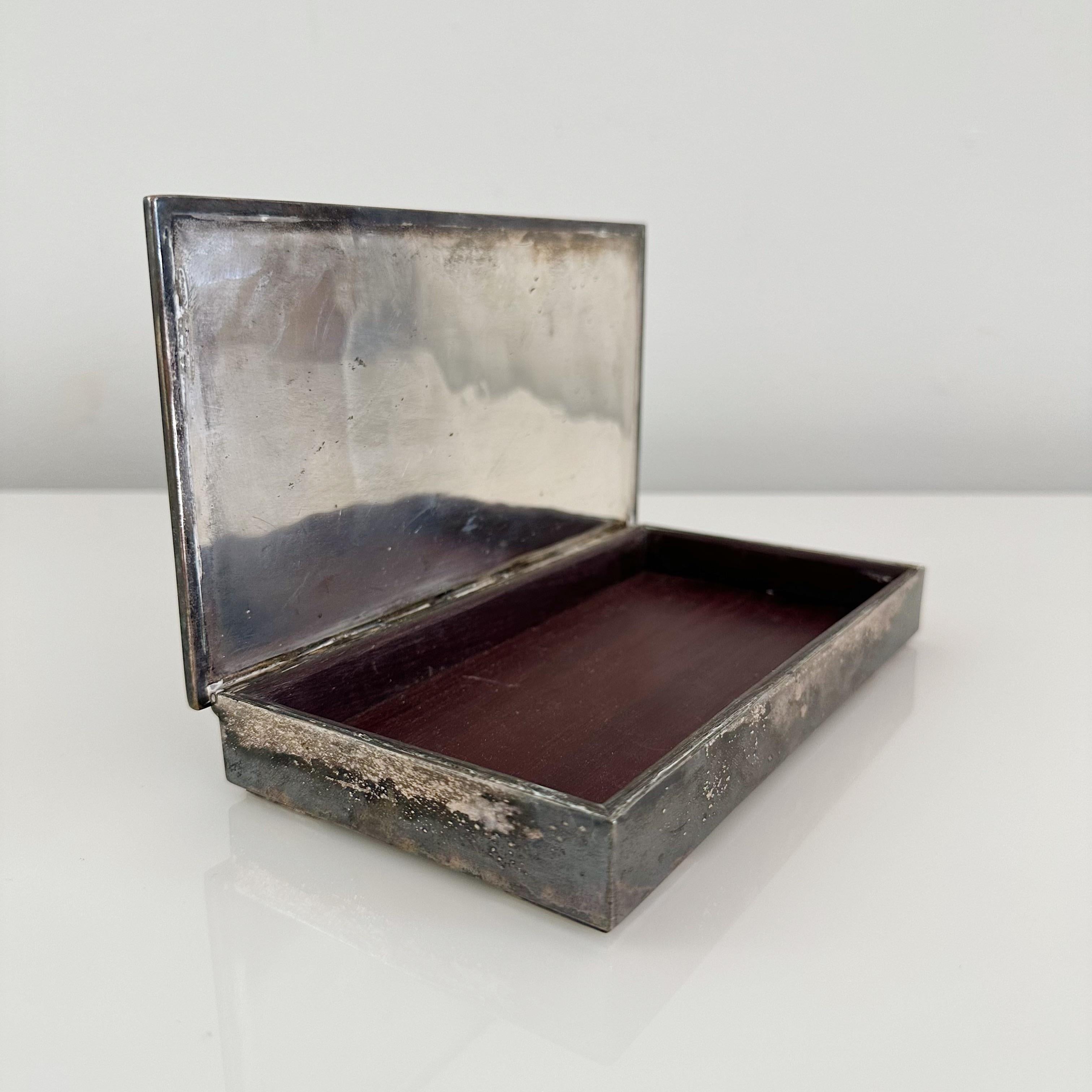 Mexican Los Castillo Turquoise Lapis Lazuli and Malachite Inlay Silver Plate Box