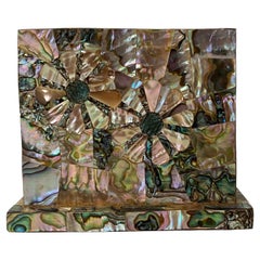 Los Castillo Vintage Opalescent Shell Pen Holder Desk Accessory Stamped