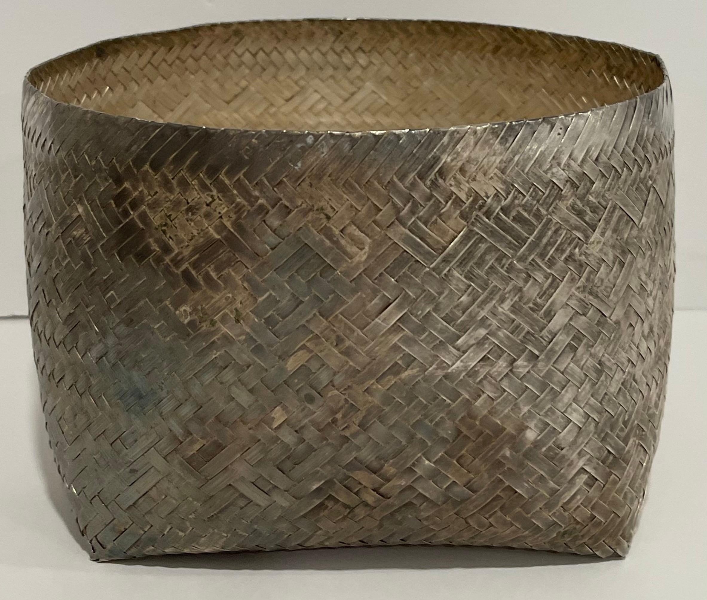 Arts and Crafts Los Castillo Woven Silver Baskets, Set of 2 For Sale