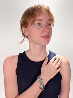 Los Castillos Mexican Mid-Century Taxco Sterling Silver Sunflowers Link Bracelet