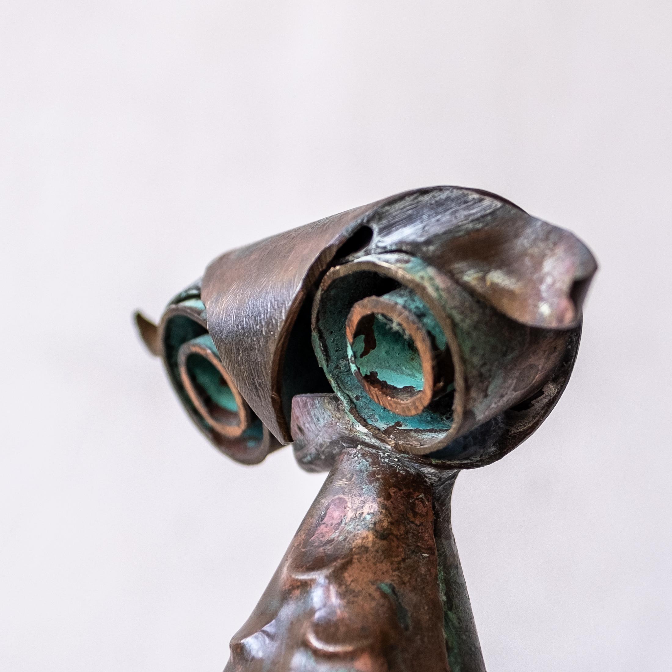Los Castillos Mexican Modernist Copper Owl Sculpture by Antonio Castillo In Good Condition For Sale In San Diego, CA