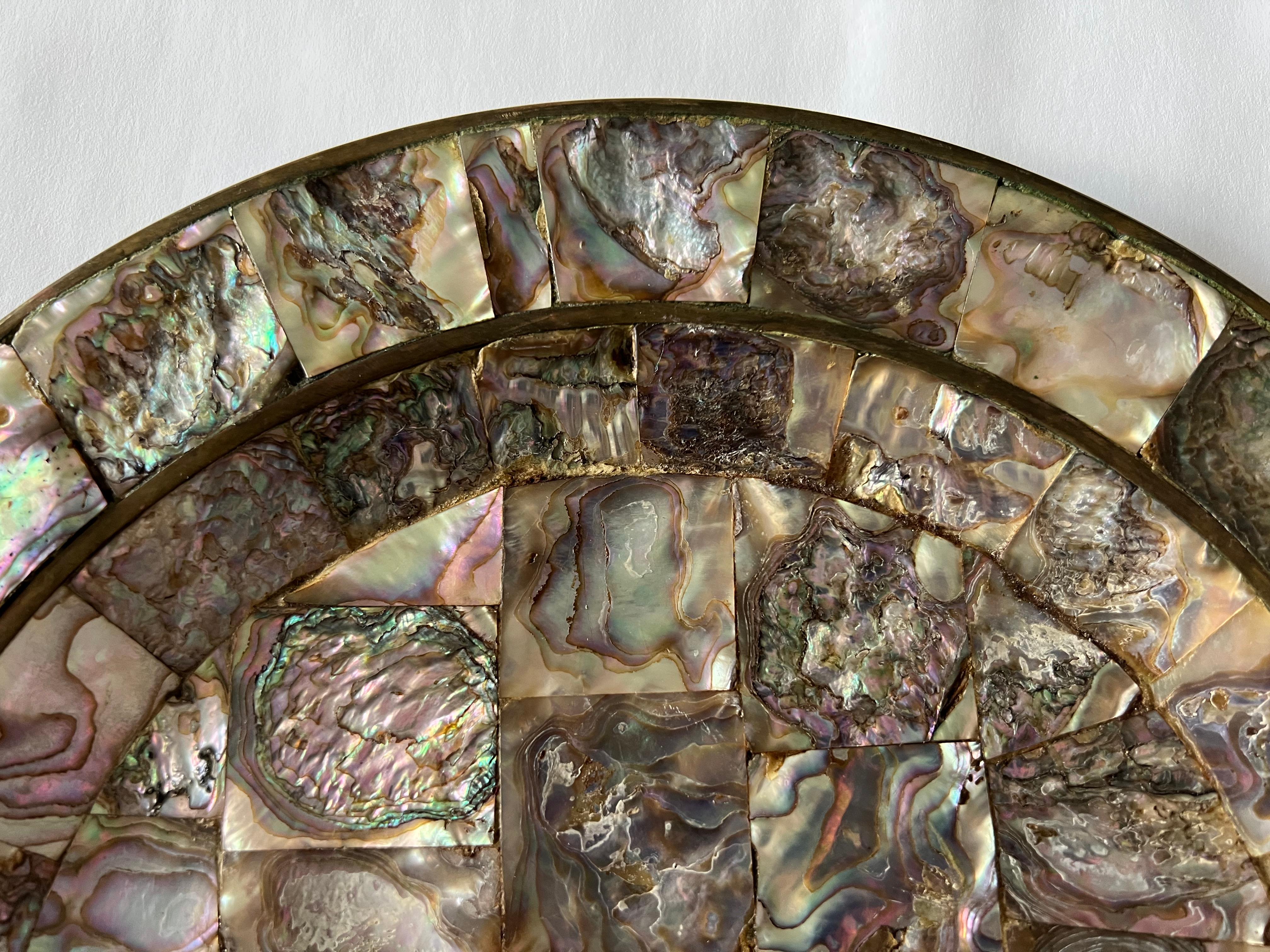 Arts and Crafts Los Castillos Style Mosaic of Abalone Shells on Copper Platter, 1950s, Mexico For Sale