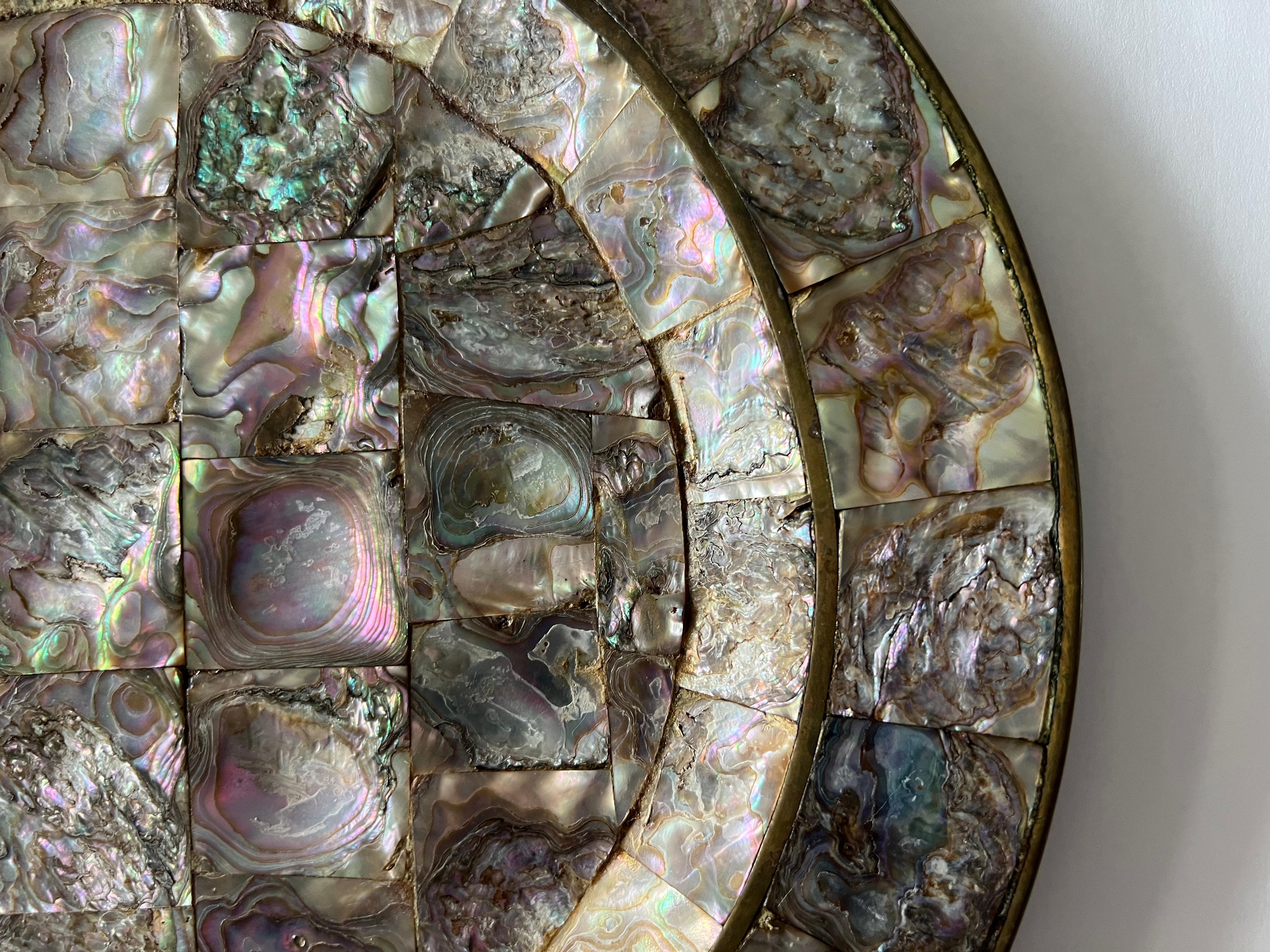 Mid-20th Century Los Castillos Style Mosaic of Abalone Shells on Copper Platter, 1950s, Mexico For Sale