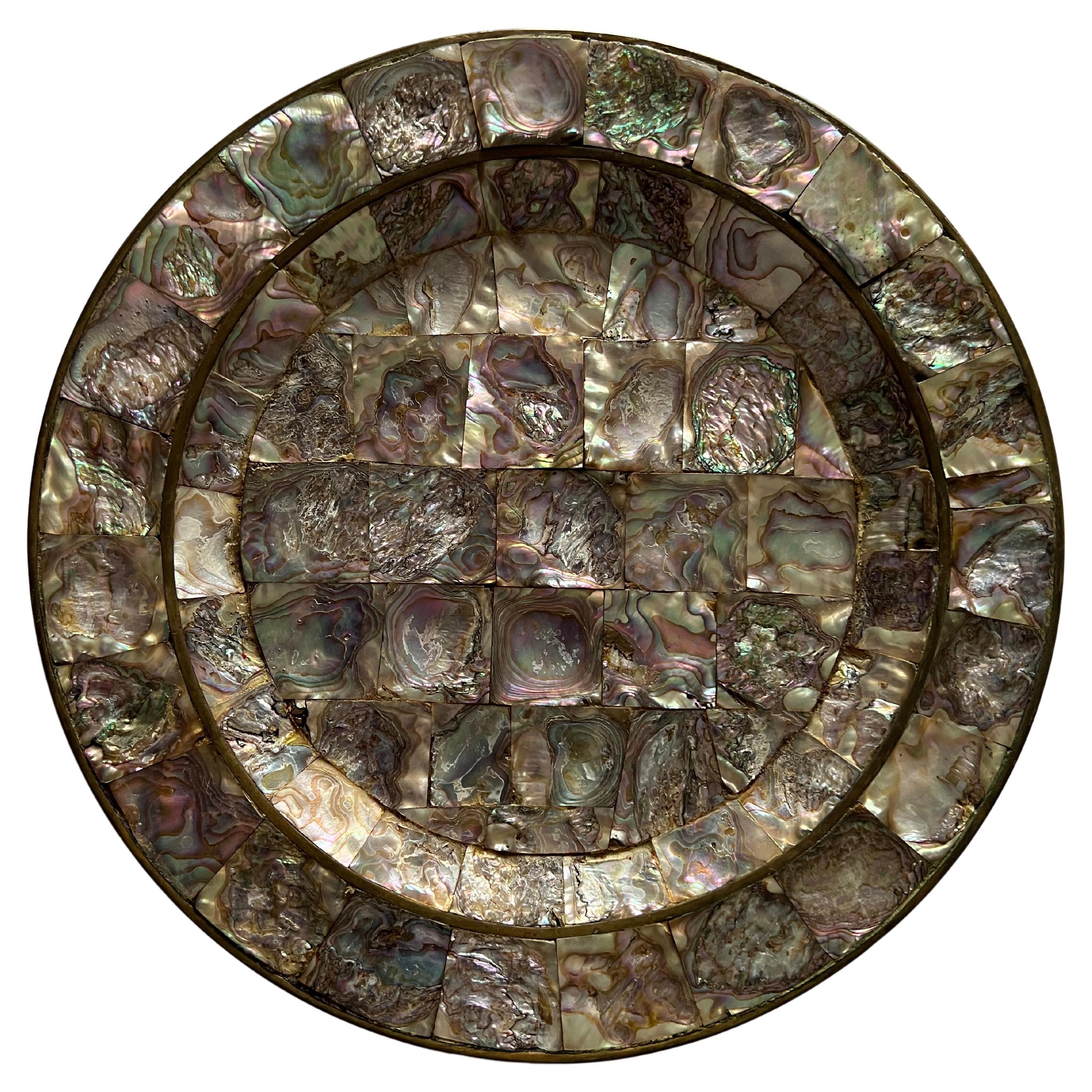 Los Castillos Style Mosaic of Abalone Shells on Copper Platter, 1950s, Mexico