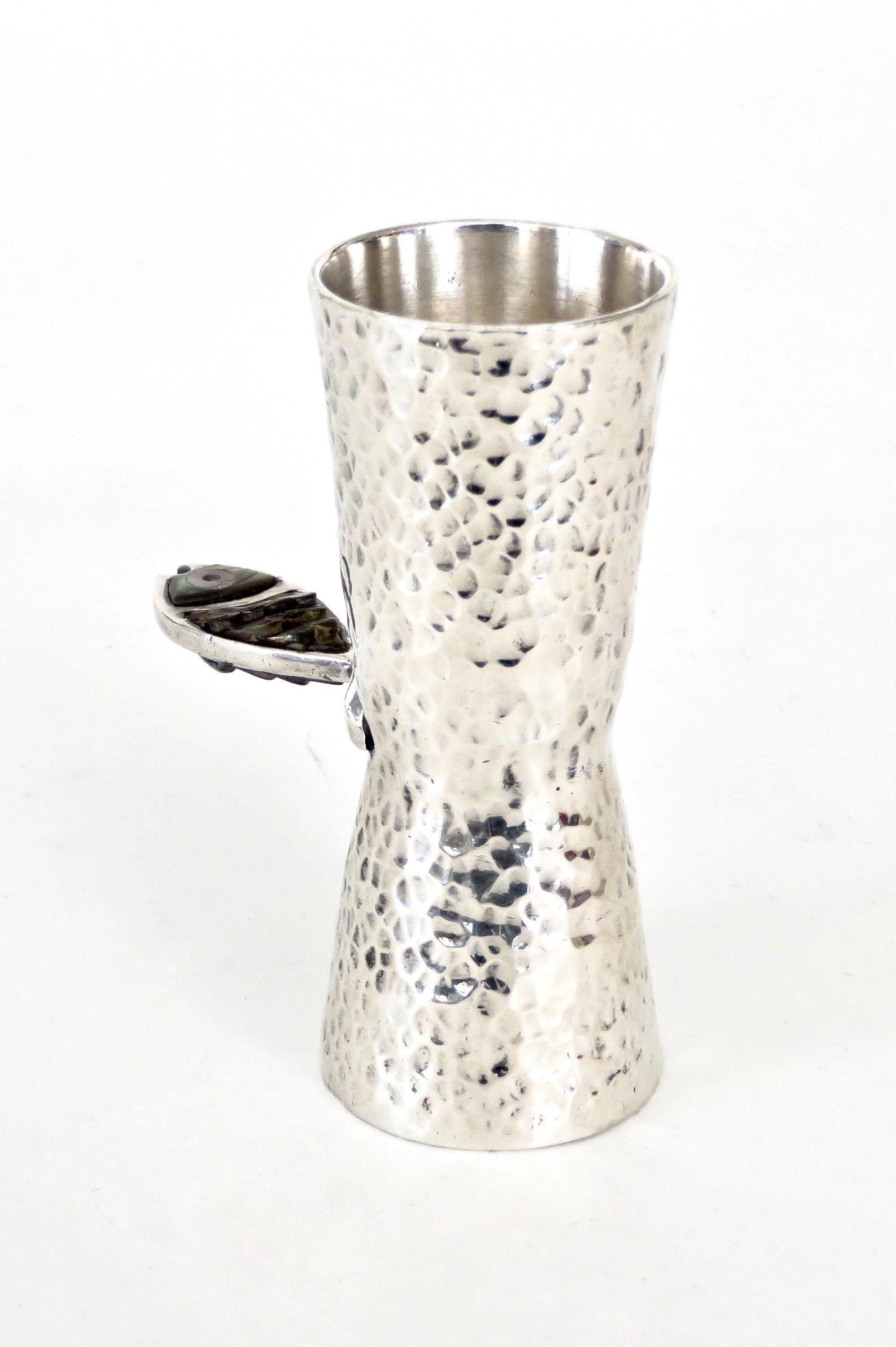 Mid-Century Modern Los Castillos Taxco Mexico Sterling Silver Liquor Jigger with Abalone Handle