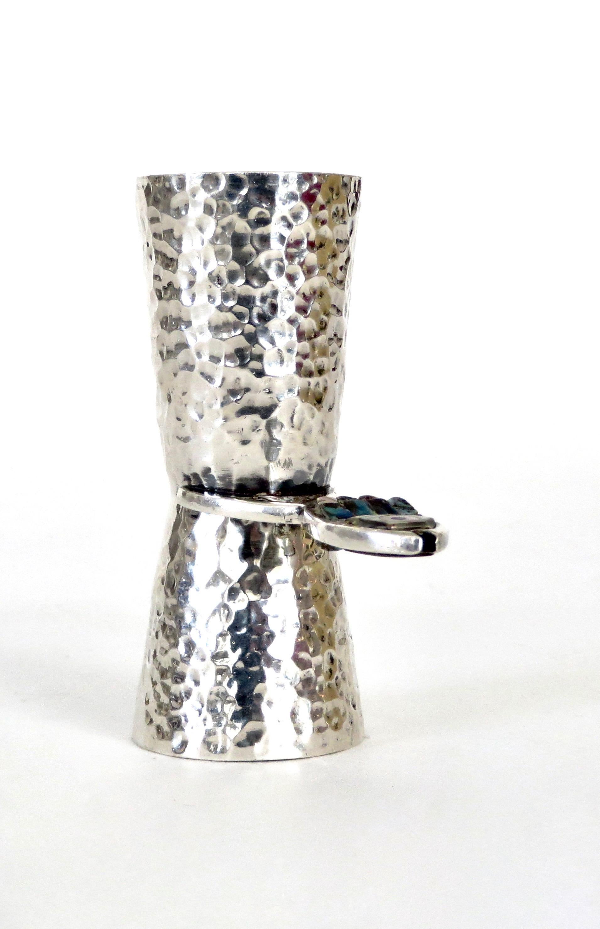 Mid-20th Century Los Castillos Taxco Mexico Sterling Silver Liquor Jigger with Abalone Handle