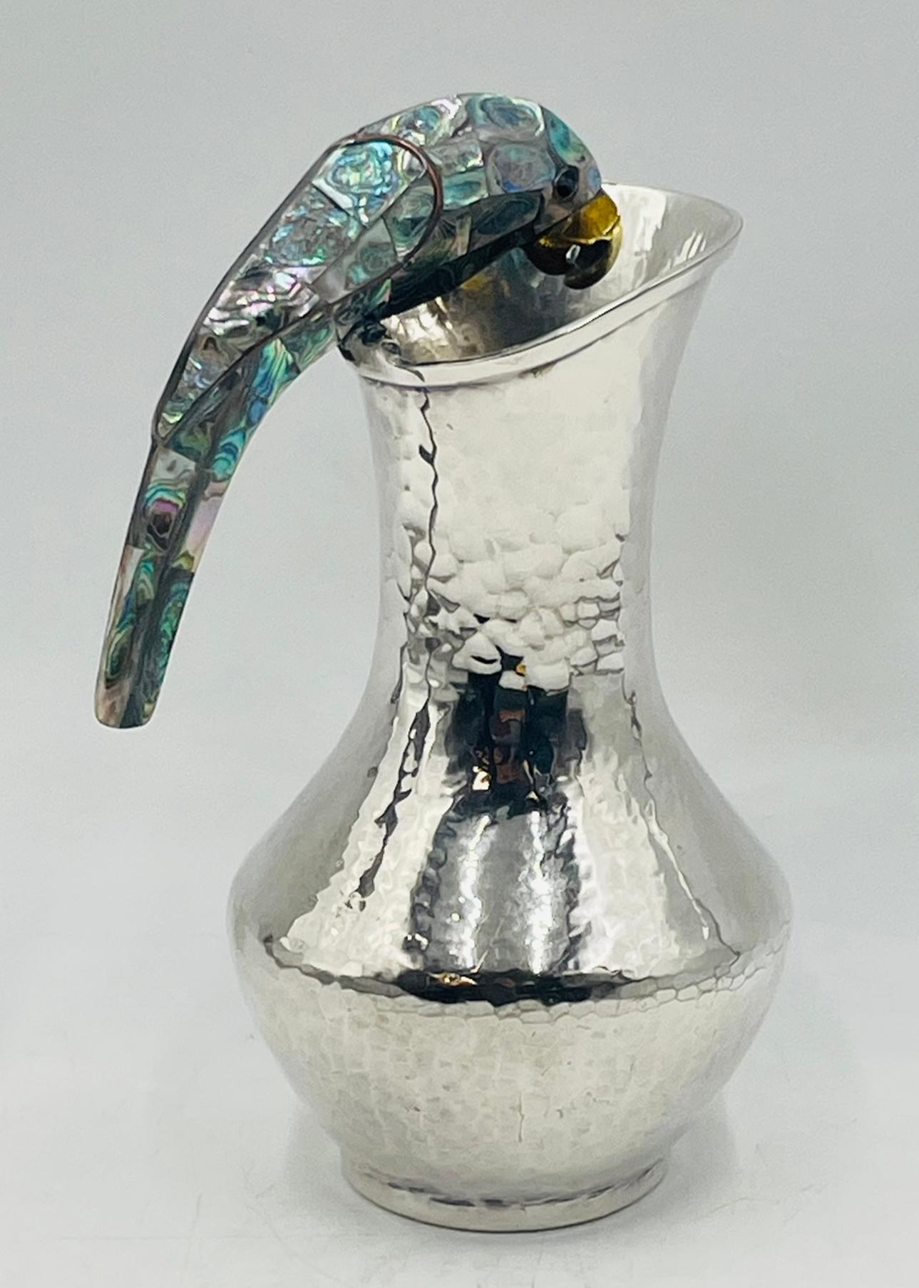 Los Fajardo 1960s Silver Plate & Abalone Parrot 3-Piece Service Set, Taxco For Sale 4