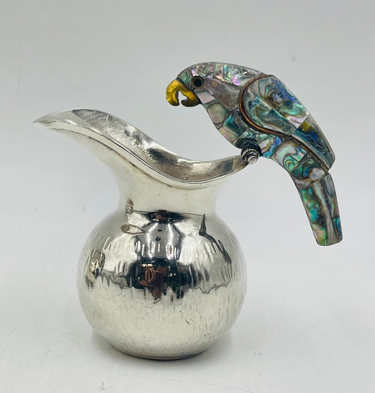 Los Fajardo 1960s Silver Plate & Abalone Parrot 3-Piece Service Set, Taxco For Sale 8