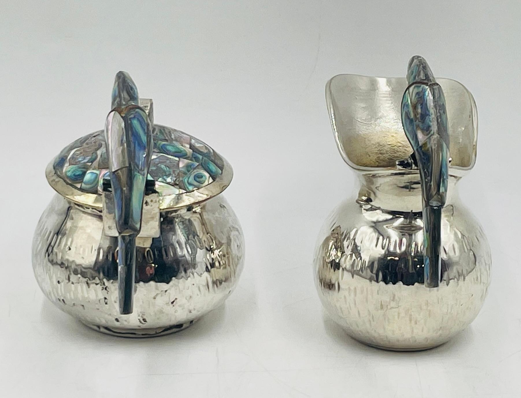 Los Fajardo 1960s Silver Plate & Abalone Parrot 3-Piece Service Set, Taxco For Sale 11
