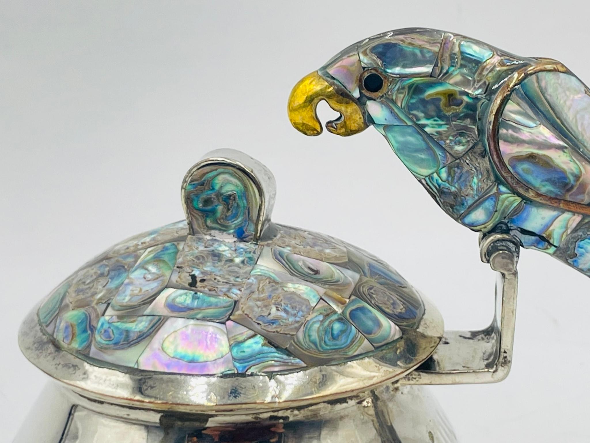 Los Fajardo 1960s Silver Plate & Abalone Parrot 3-Piece Service Set, Taxco For Sale 12