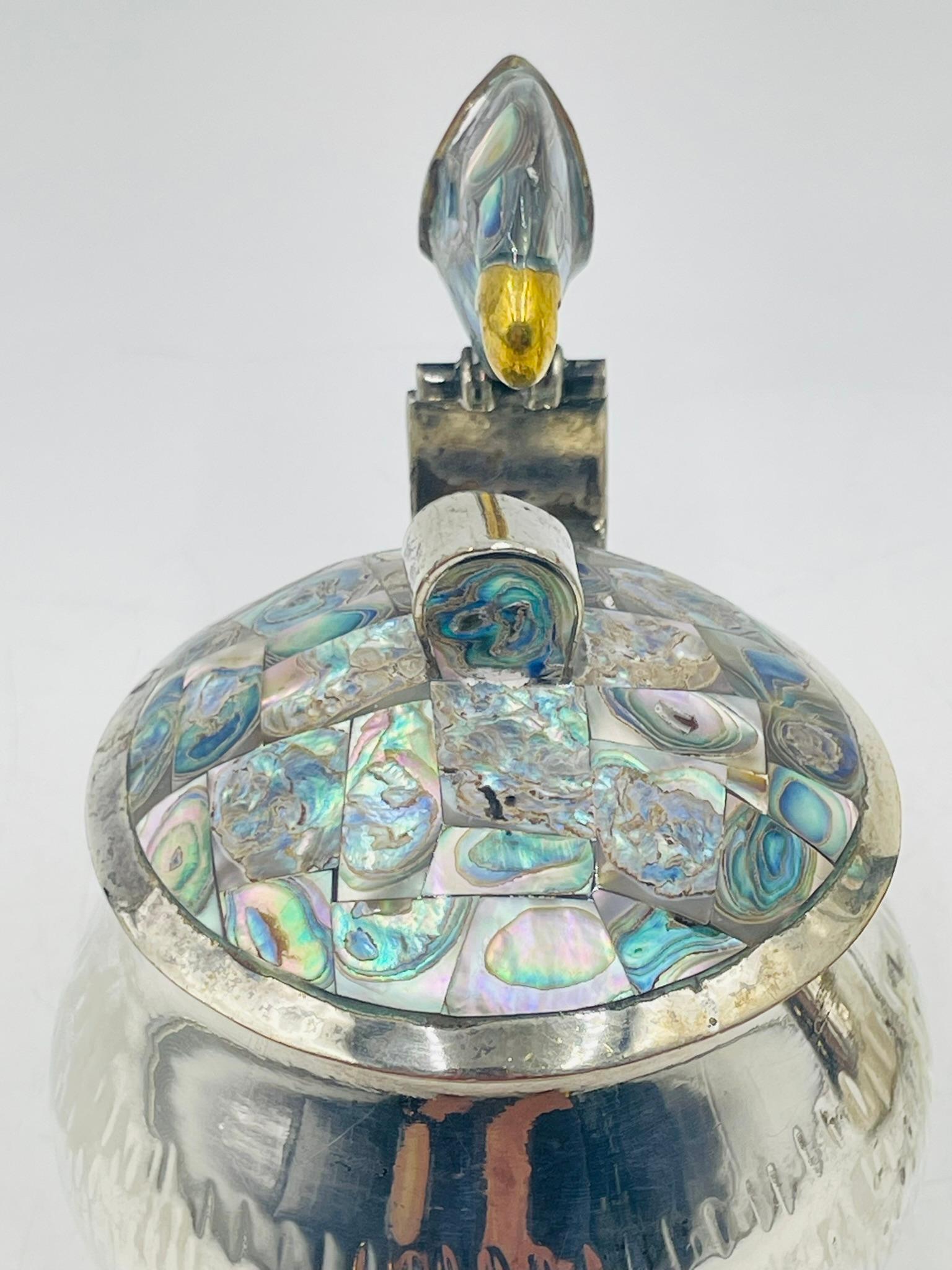 Los Fajardo 1960s Silver Plate & Abalone Parrot 3-Piece Service Set, Taxco For Sale 13