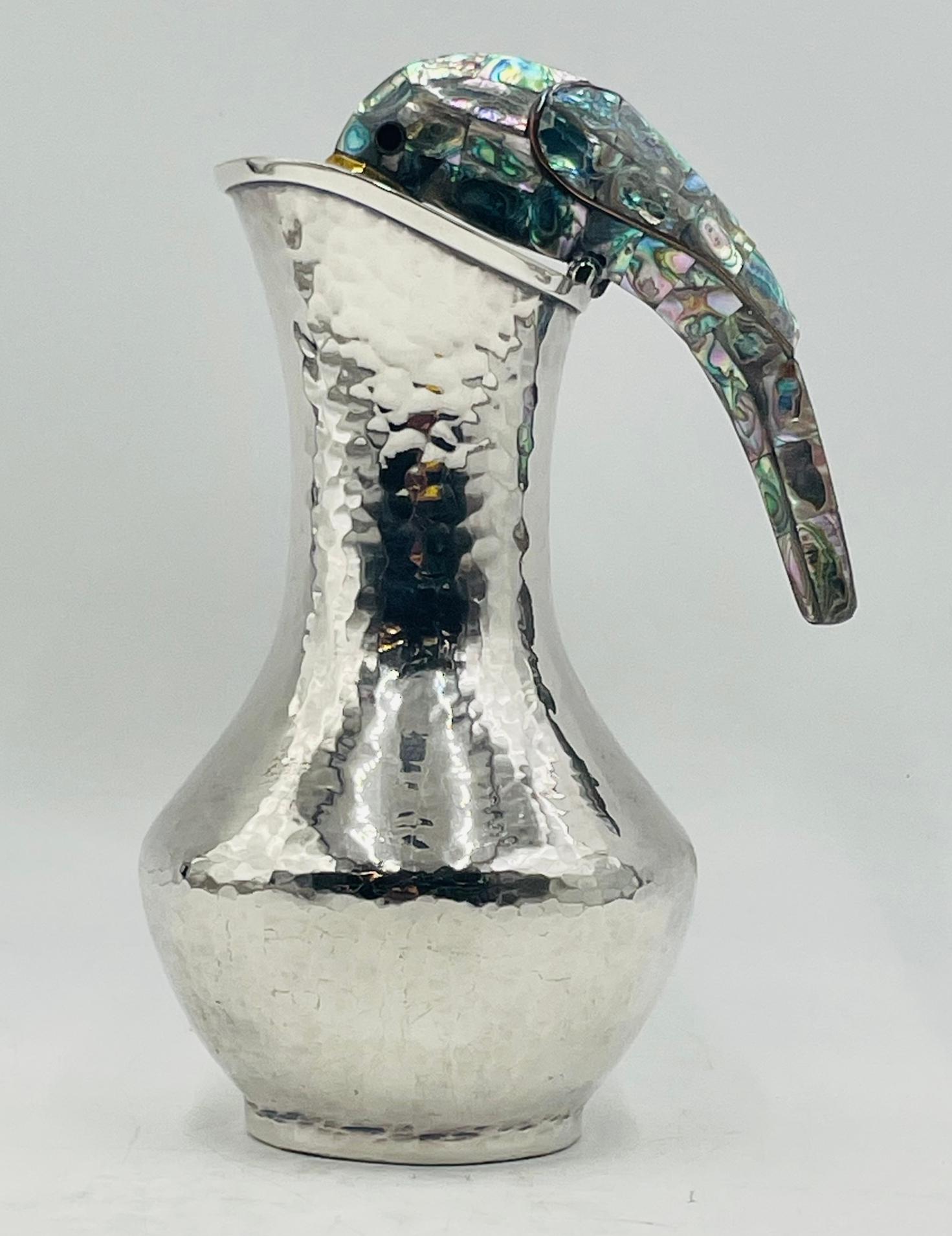 Los Fajardo 1960s Silver Plate & Abalone Parrot 3-Piece Service Set, Taxco For Sale 2