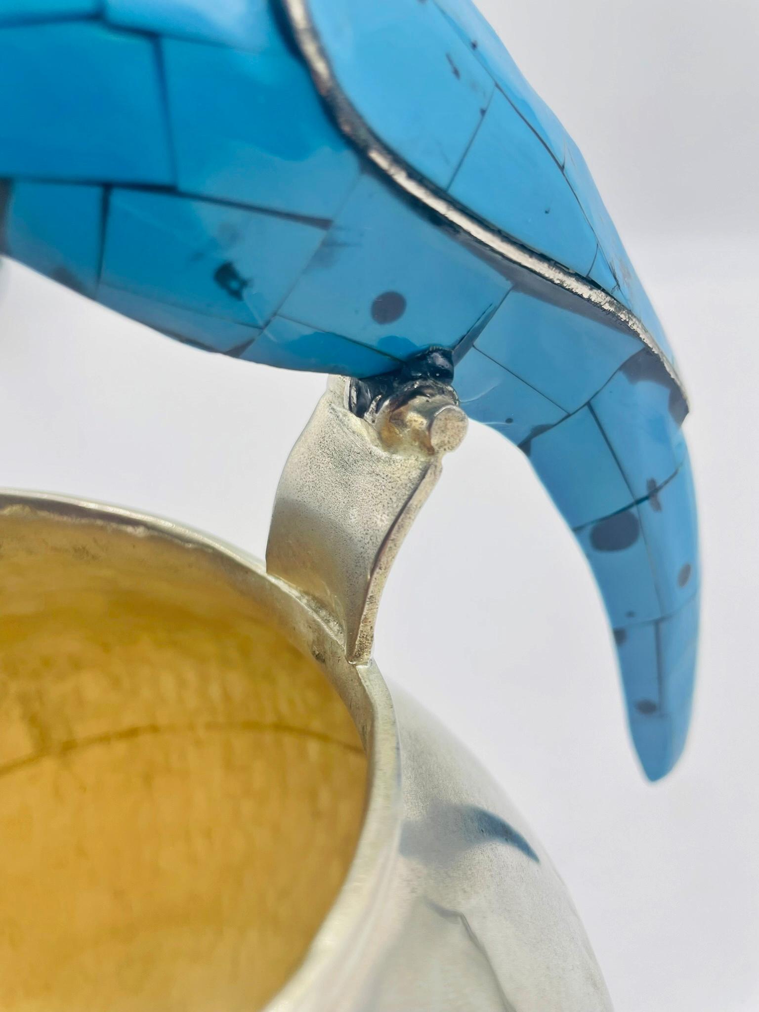 Los Fajardo Silver-Plated Pitcher with Blue Stone Inlaid Parrot Handle, Mexico im Angebot 9