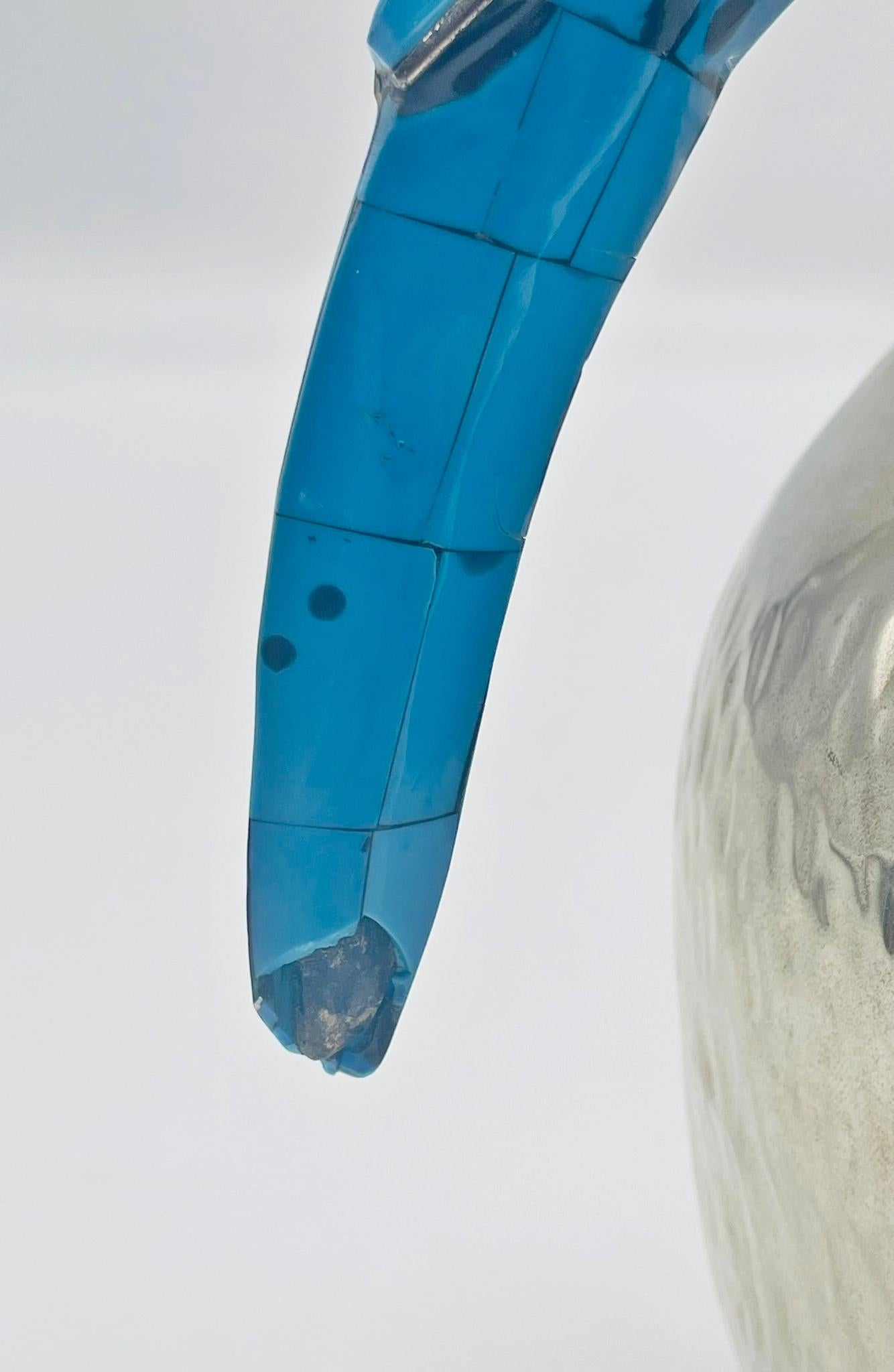 Los Fajardo Silver-Plated Pitcher with Blue Stone Inlaid Parrot Handle, Mexico im Angebot 10