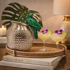 Los Fajardo Taxco Toucan Pitcher Malachite Silver Plate Mexico 1960s