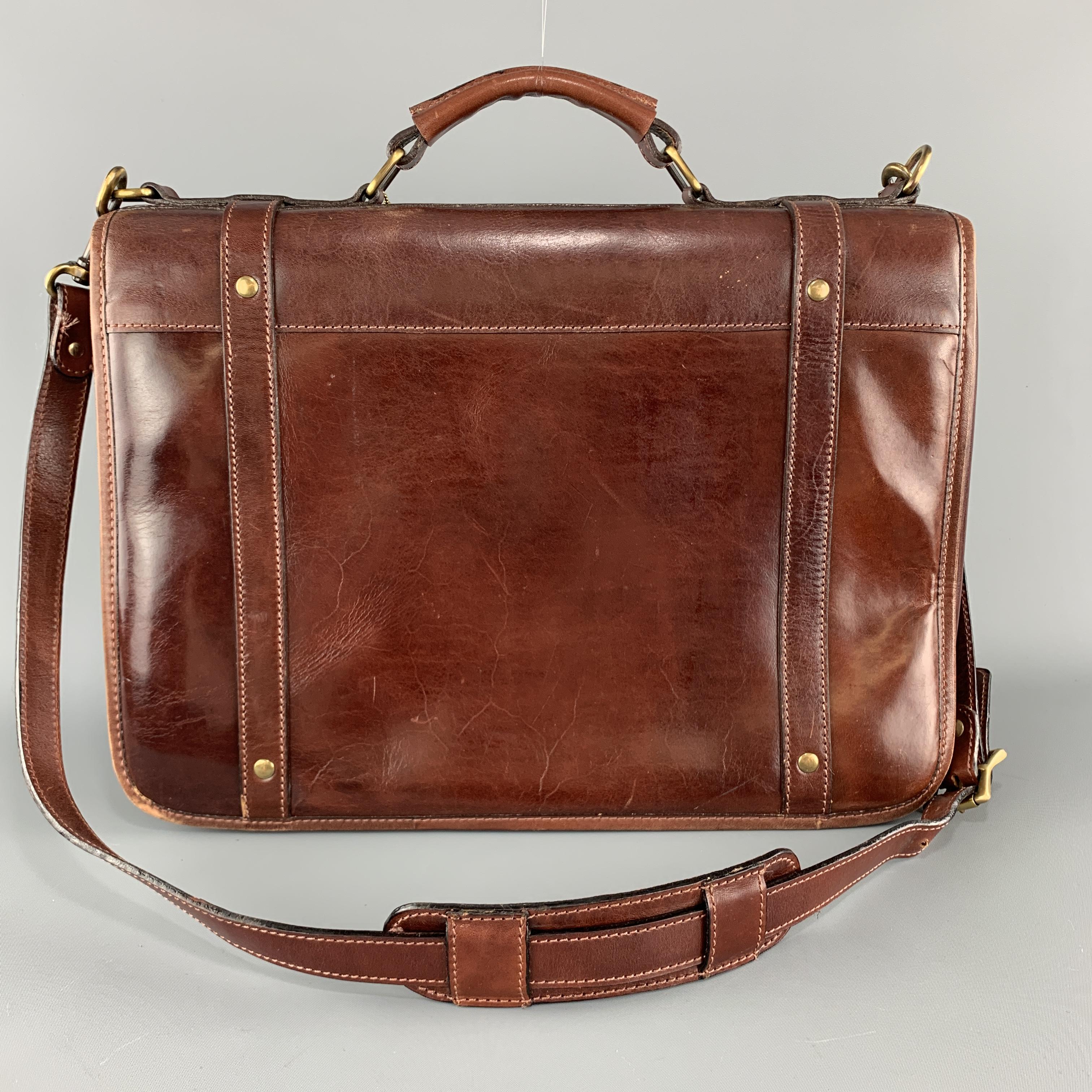Brown LOS ROBLES POLO TIME Antique Cognac Leather Briefcase Satchel