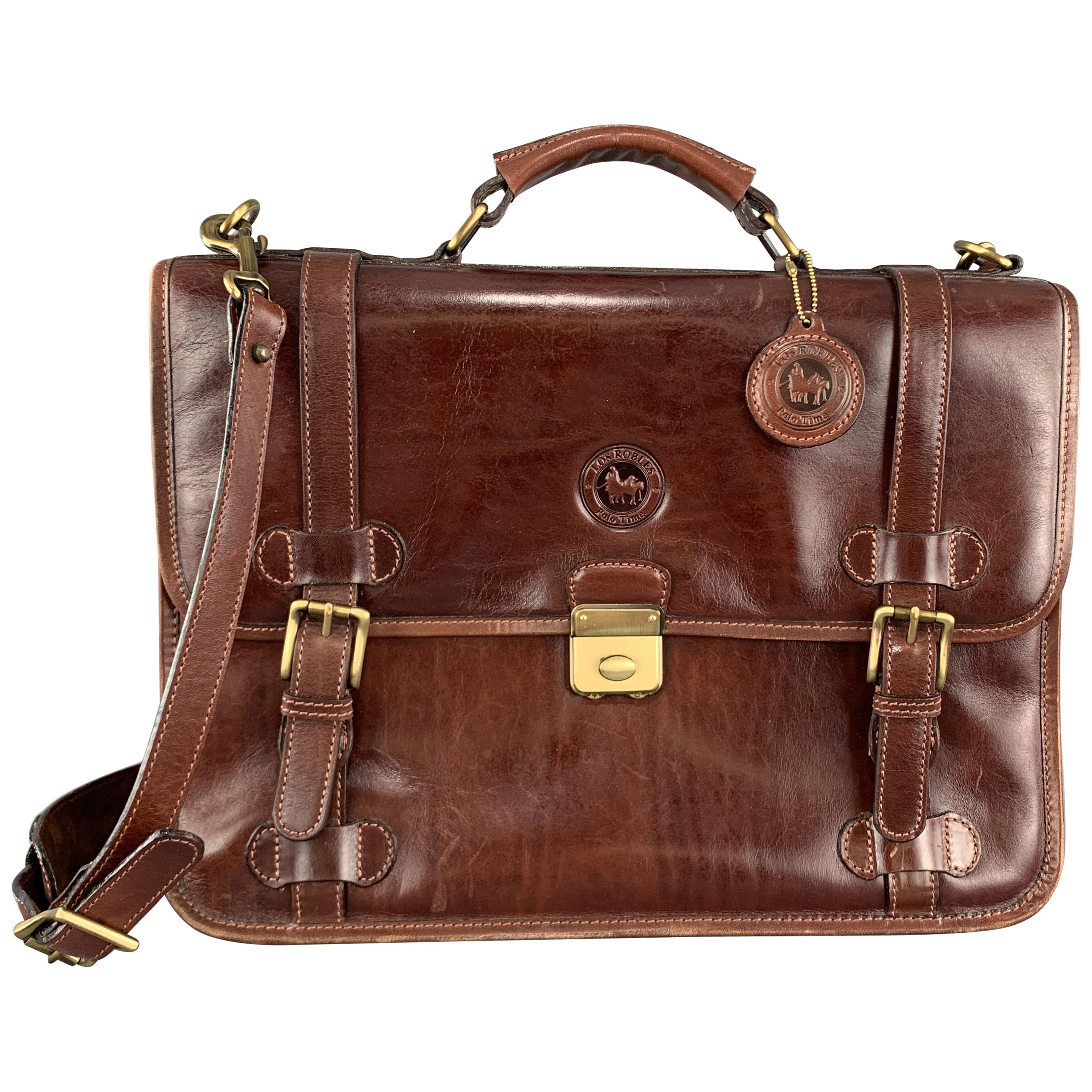LOS ROBLES POLO TIME Antique Cognac Leather Briefcase Satchel