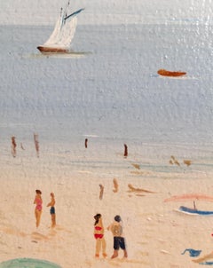 Diversión en la playa' Escena playera contemporánea llena de color con figuras, mar y agua